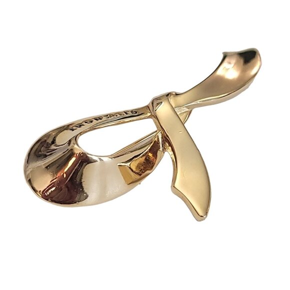 Givenchy Gold-Tone Signature Ribbon Pin Brooch, Signed K254 - Picture 3 of 10